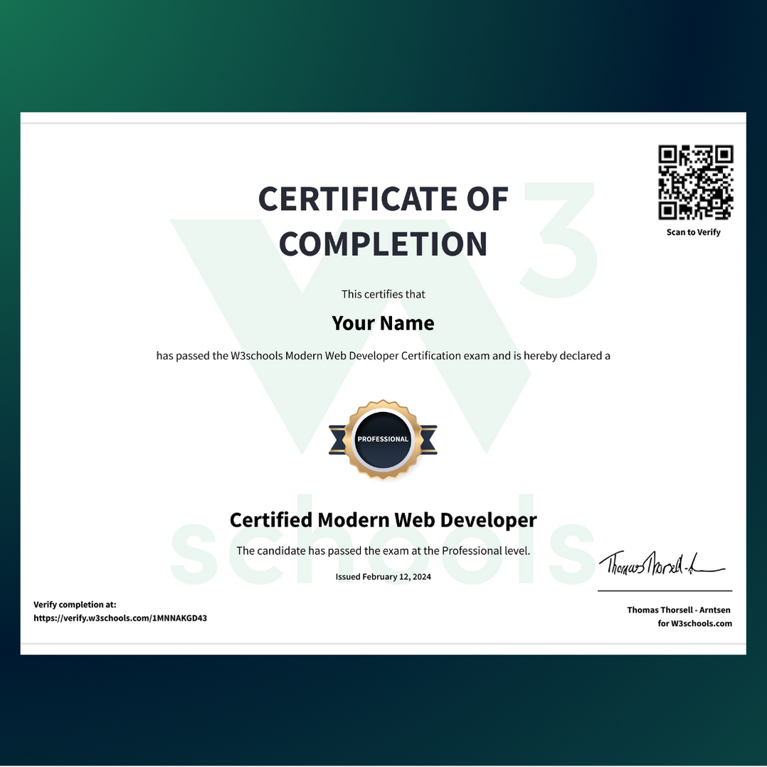 Modern Web Development Certification — W3Schools.com
