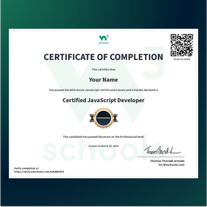 JavaScript Certification Exam — W3Schools.com