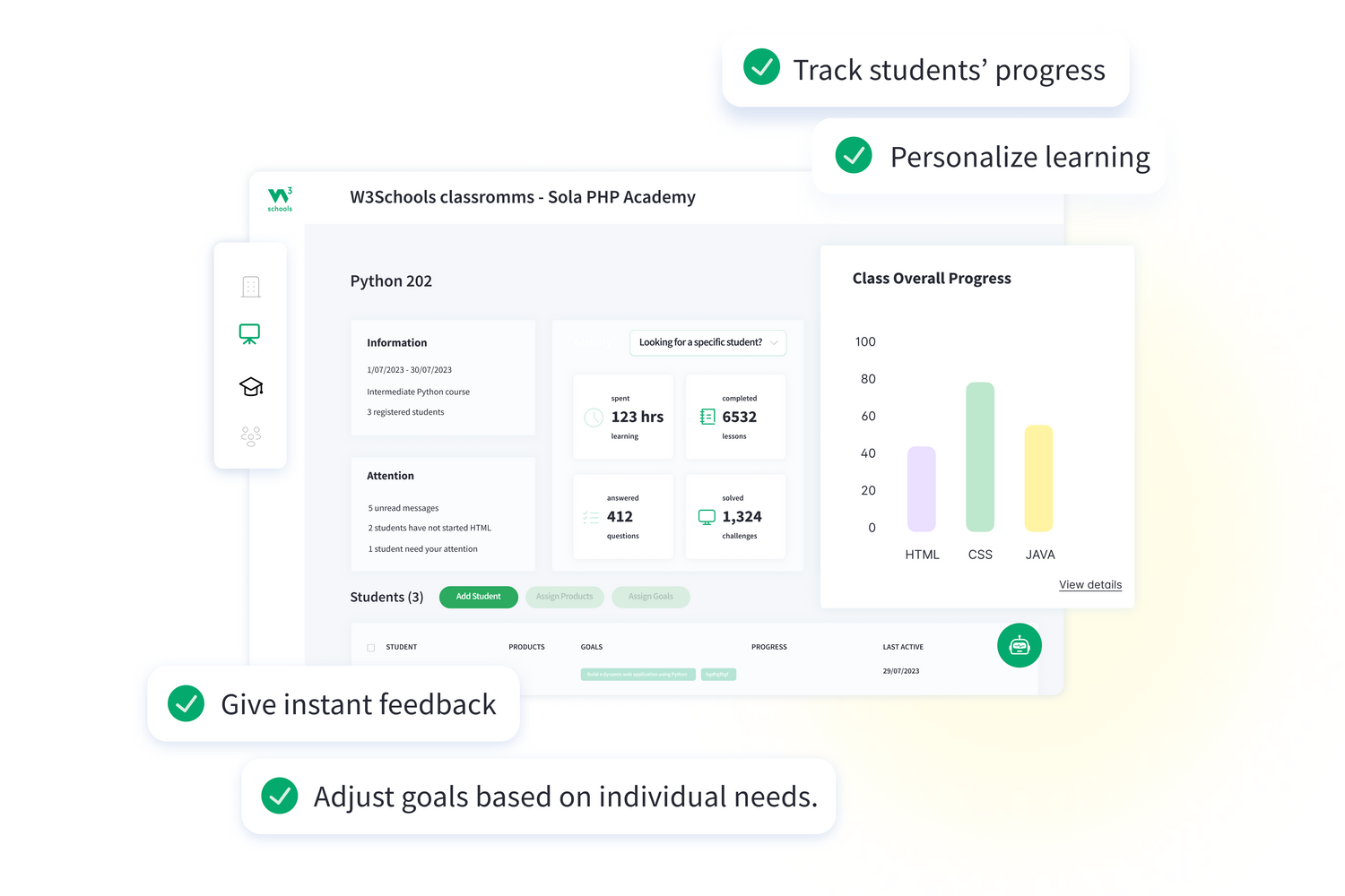 For teachers, introducing W3Schools Classrooms.