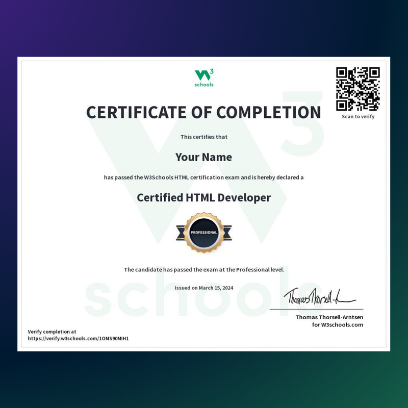 HTML Certification Exam