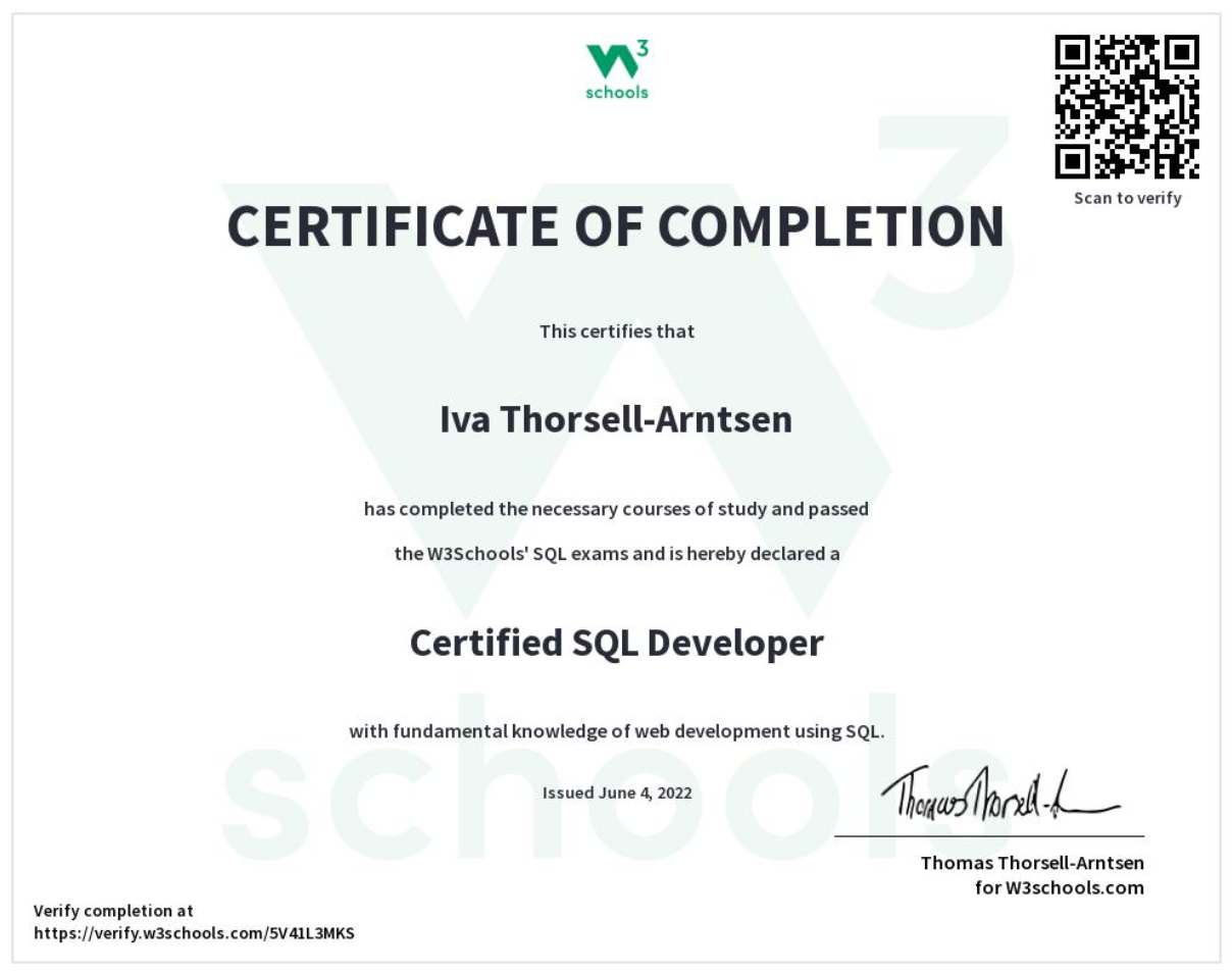 SQL Certification Exam W3Schools