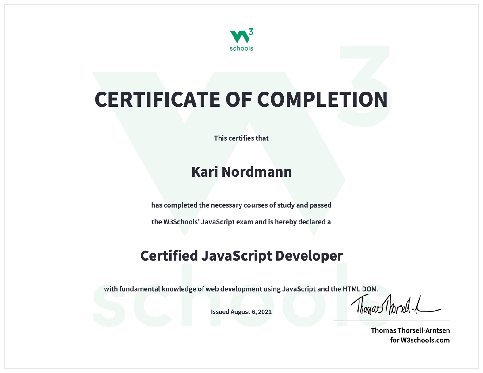 JavaScript Certification Exam — W3Schools.com