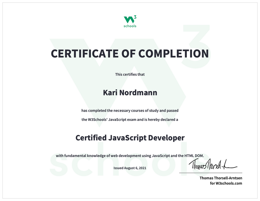 JavaScript Certification Exam — W3Schools.com