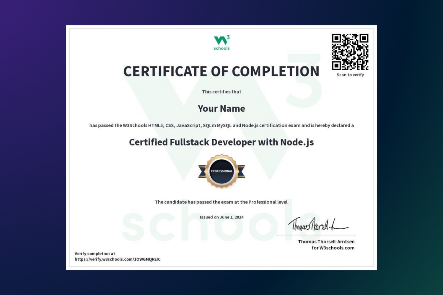 Full Stack Developer certificate