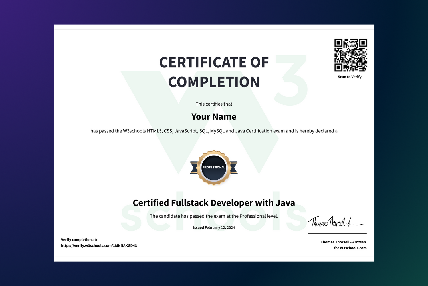 Full Stack Developer certificate