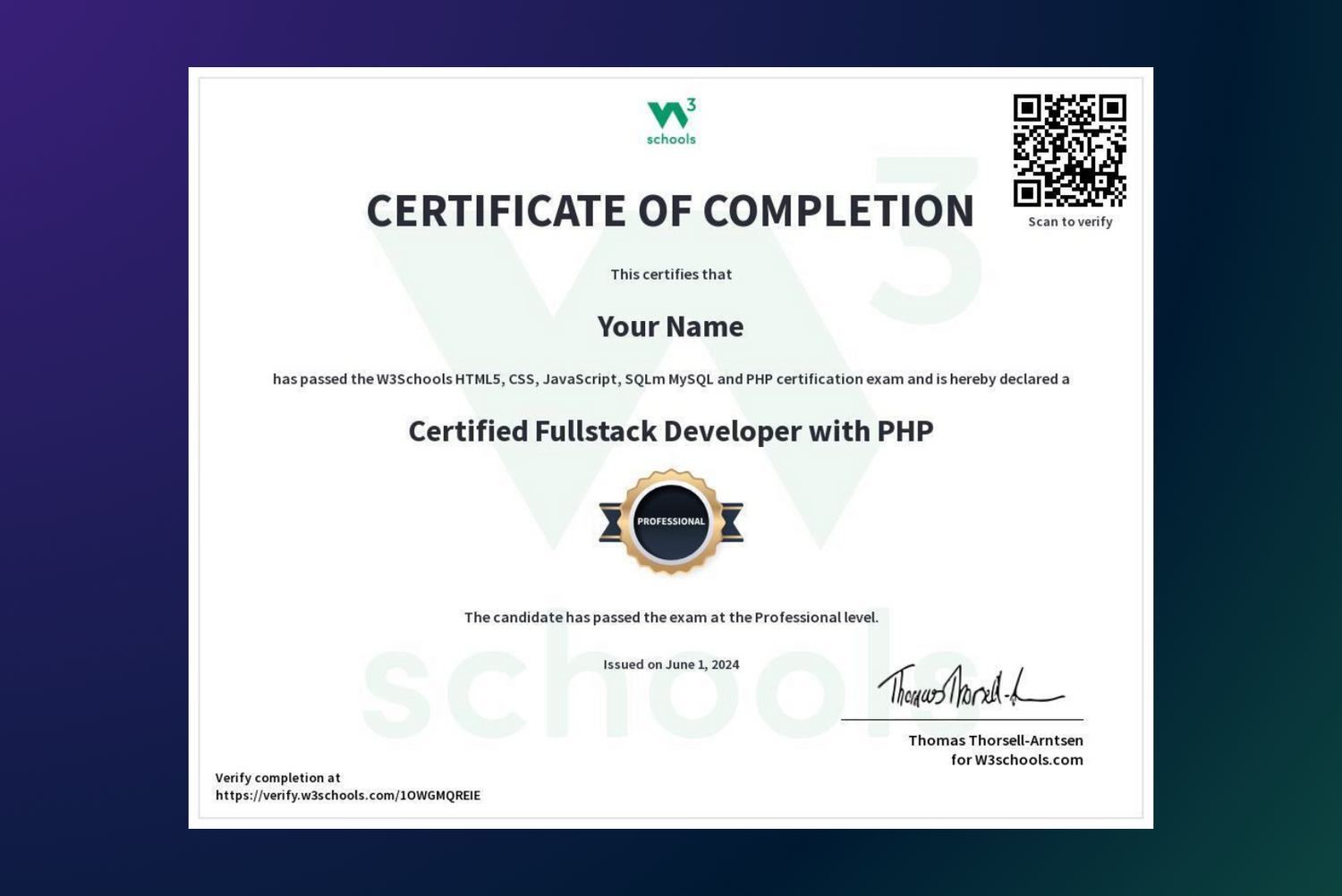 Full Stack Developer certificate