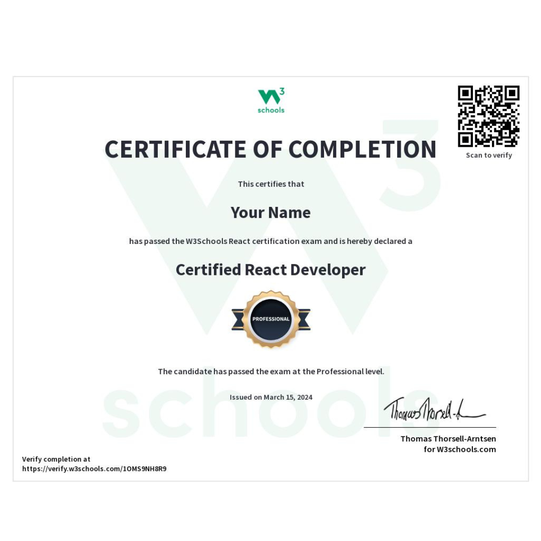 Benefits of React.js Certificate: