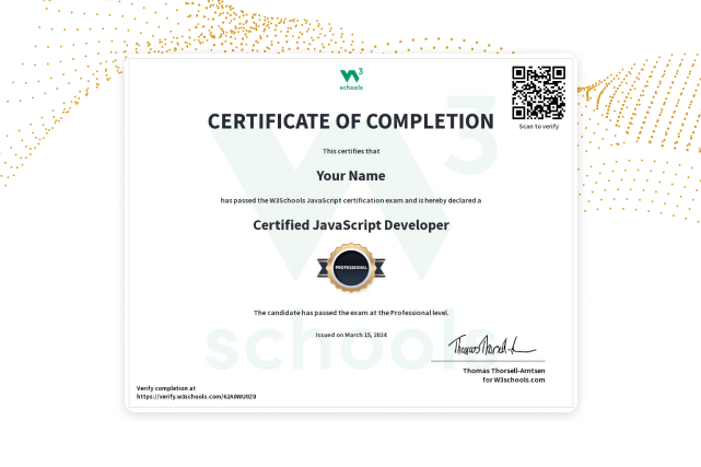 JavaScript Certification Exam — W3Schools.com
