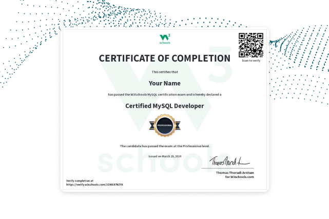MySQL Certificate — W3Schools.com