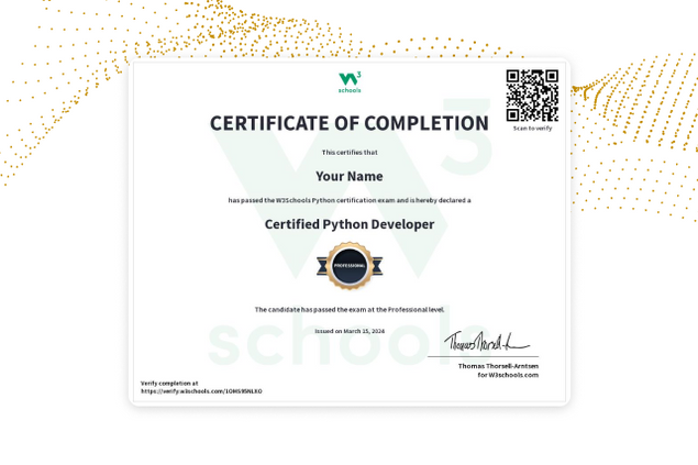 Python Certification Exam — W3Schools.com