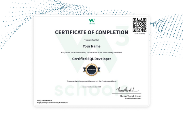 SQL Certification Exam — W3Schools.com