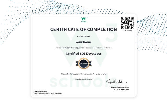 SQL Certification Exam — W3Schools.com