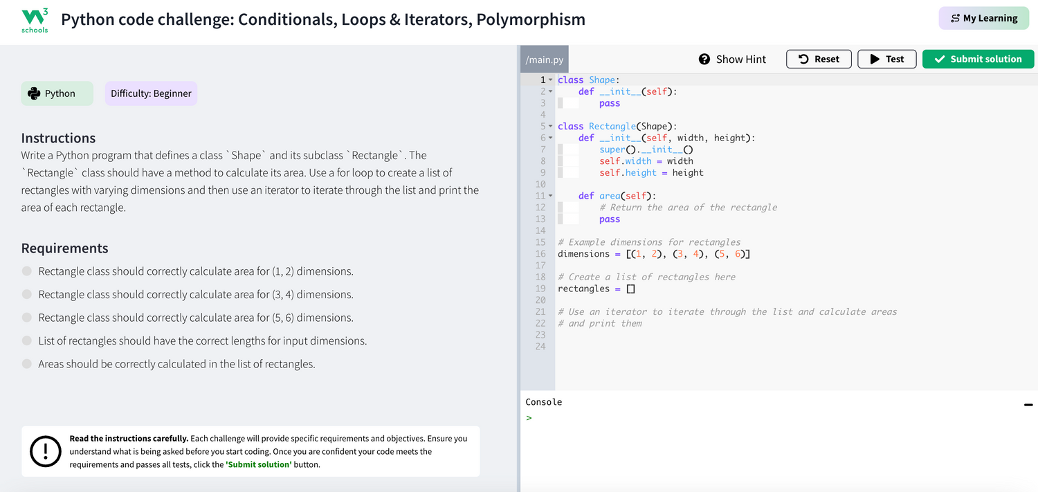 W3Schools Challenges: