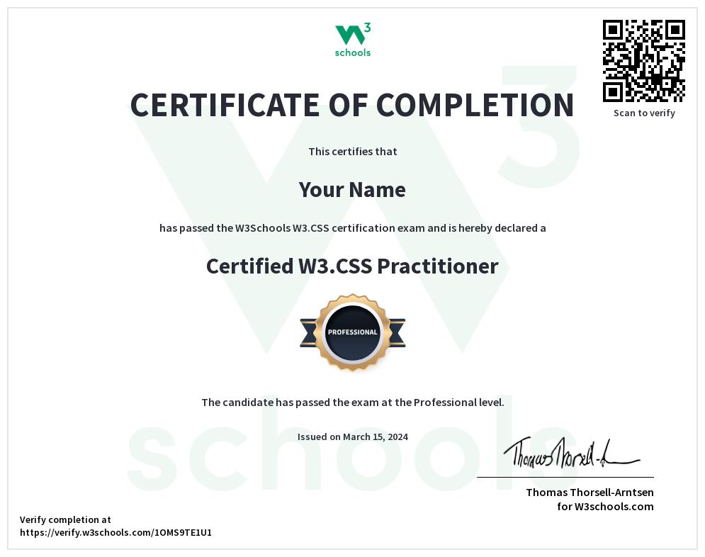 Benefits of W3.CSS Certificate: