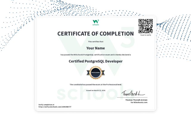 PostgreSQL Certification Exam — W3Schools.com