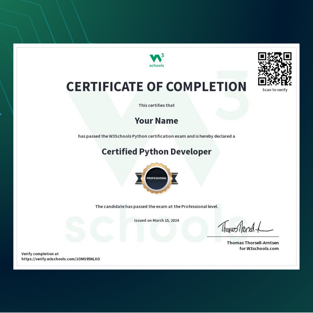 Python Course + Certificate | W3Schools — W3Schools.com